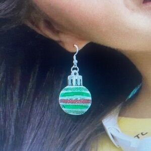 Striped Green and Red Dangle Earrings